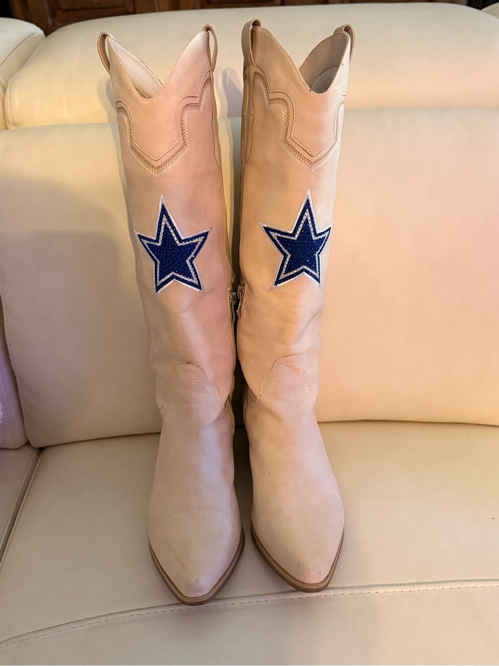 Beige Women's Dallas Cowboy’s Accent Knee-High Heeled Boots